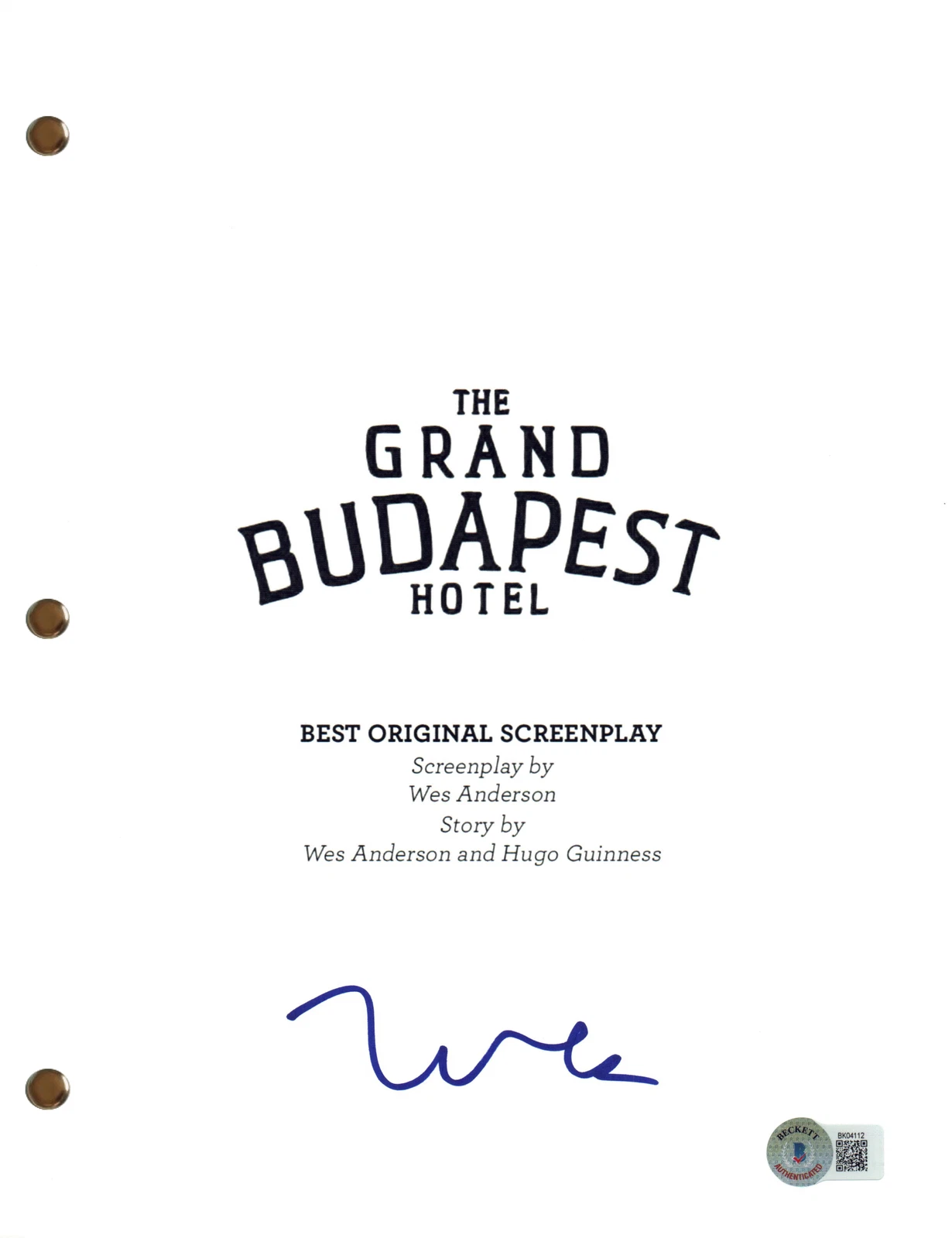 WES ANDERSON SIGNED AUTOGRAPH THE GRAND BUDAPEST HOTEL SCRIPT SCREENPLAY BAS COA COLLECTIBLE MEMORABILIA