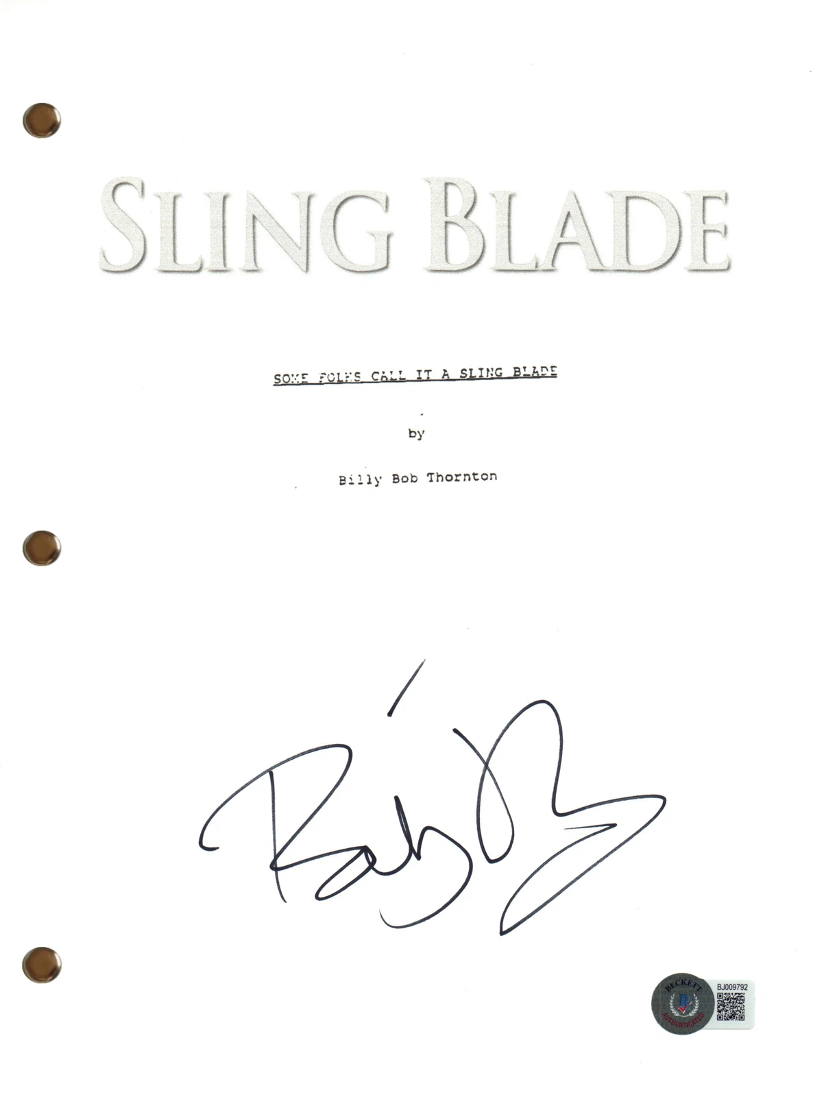 Billy Bob Thornton Signed Autograph Sling Blade Movie Script Screenplay BAS COA