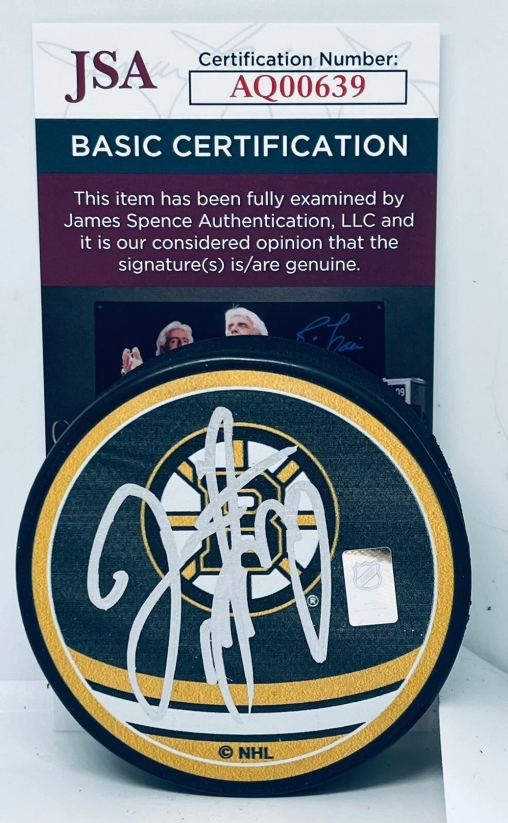 Jim Montgomery signed Boston Bruins Reverse Retro Puck autographed JSA