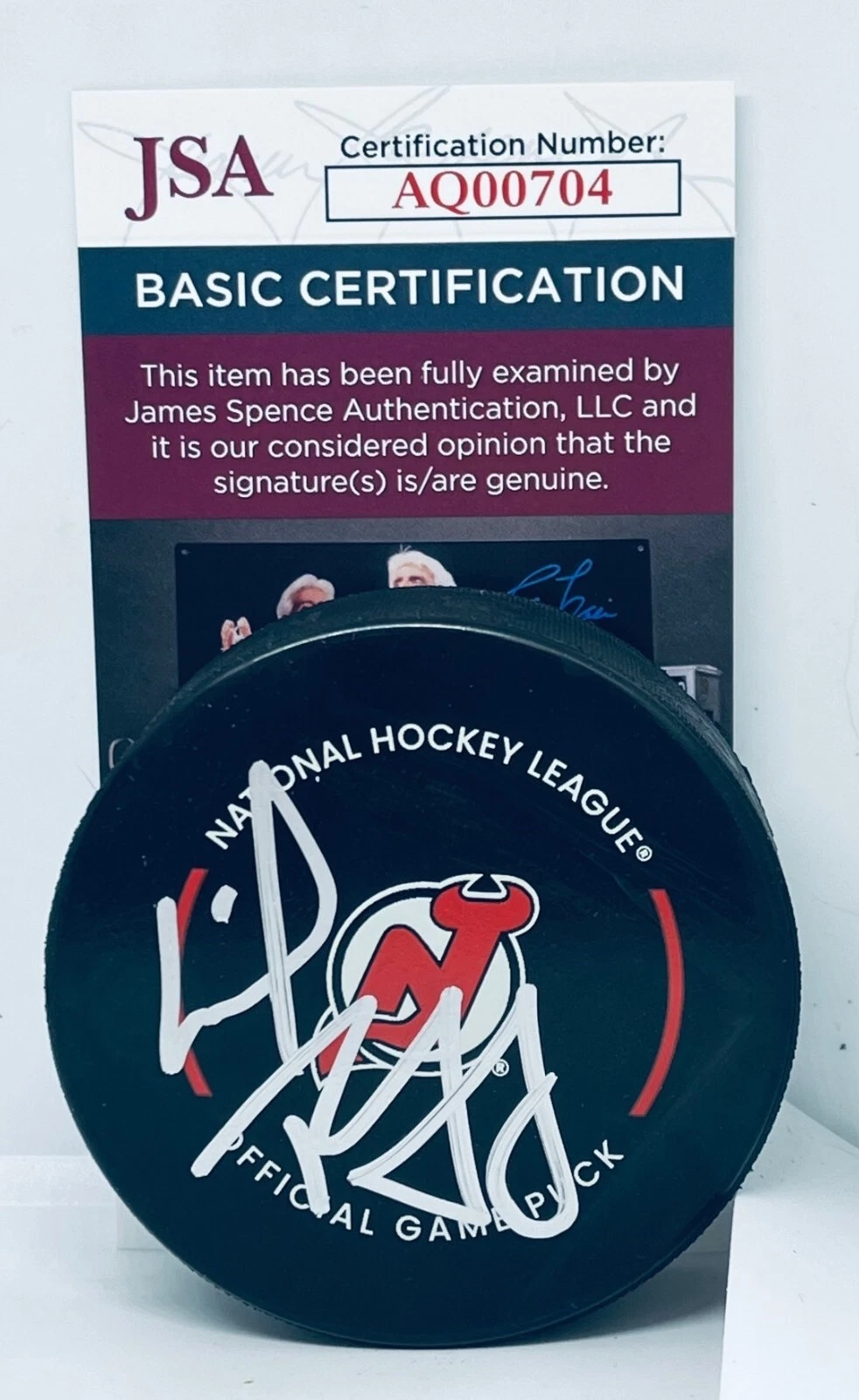 Lindy Ruff signed New Jersey Devils Official Game Puck autographed JSA