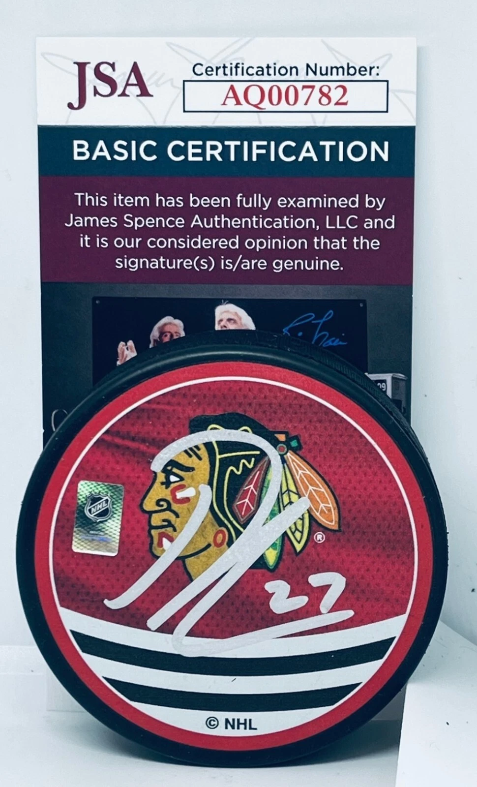 Lukas Reichel signed Chicago Blackhawks Reverse Retro Puck autographed JSA