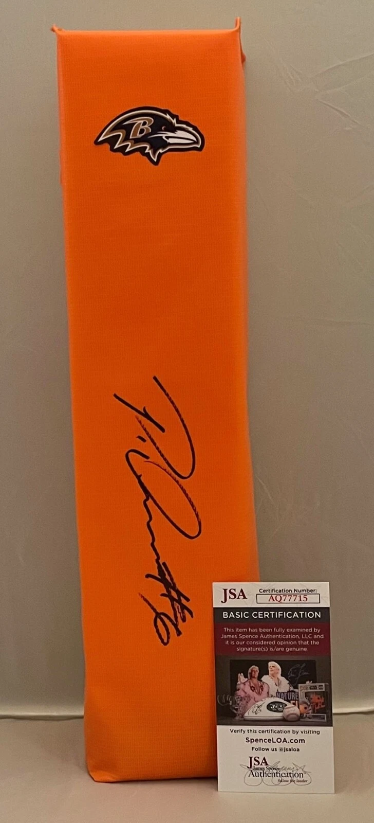 Patrick Queen Baltimore Ravens signed Endzone Pylon autographed JSA