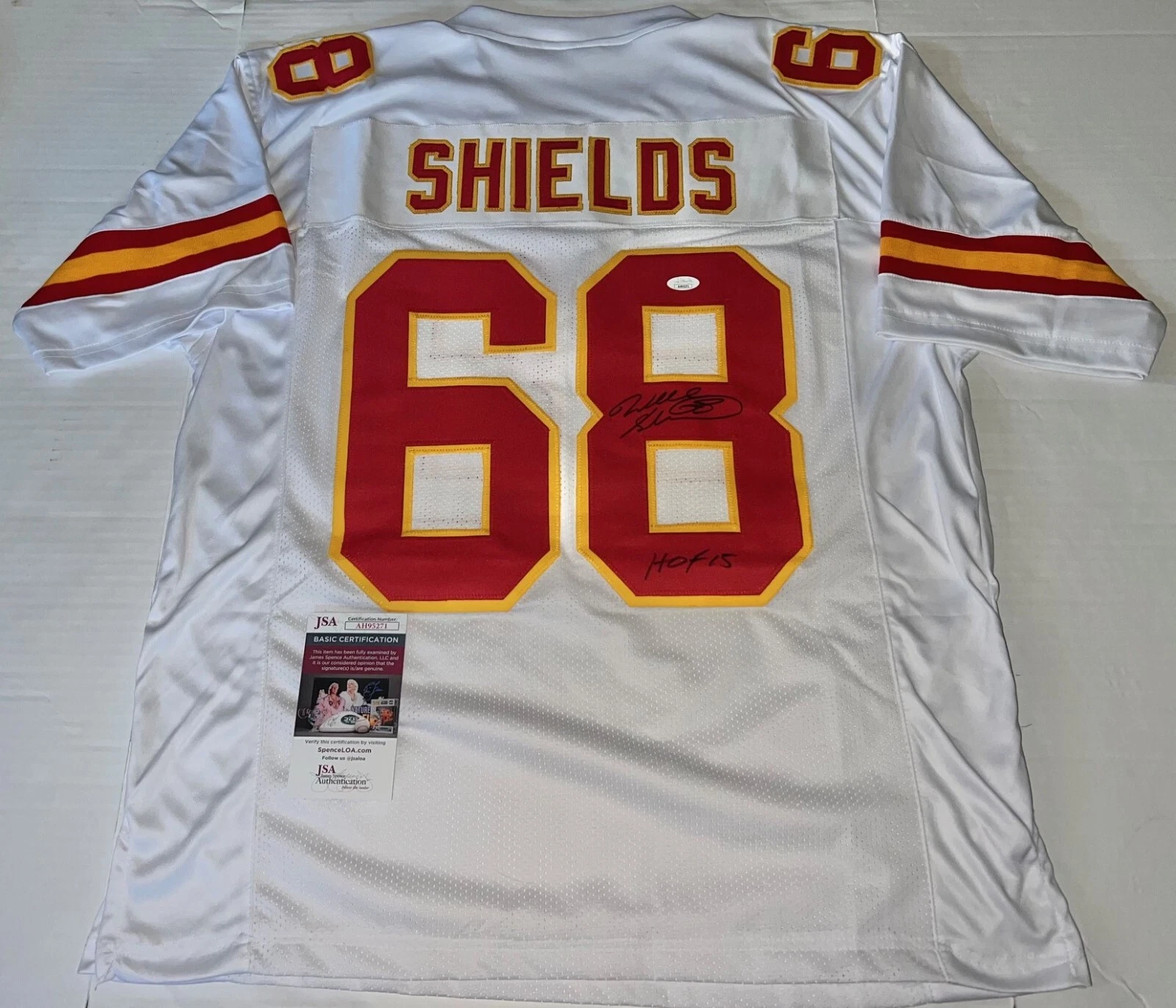 Will Shields Kansas City Chiefs signed White Custom jersey autographed W HOF JSA