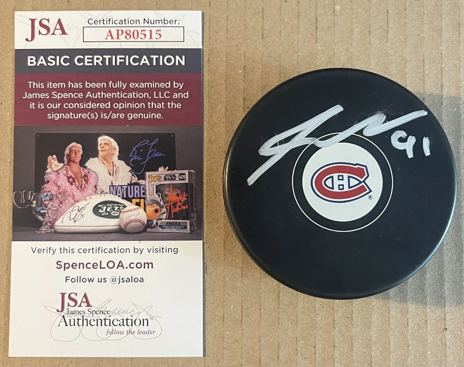 Sean Monahan Signed Autographed Montreal Canadiens Logo Puck JSA COA