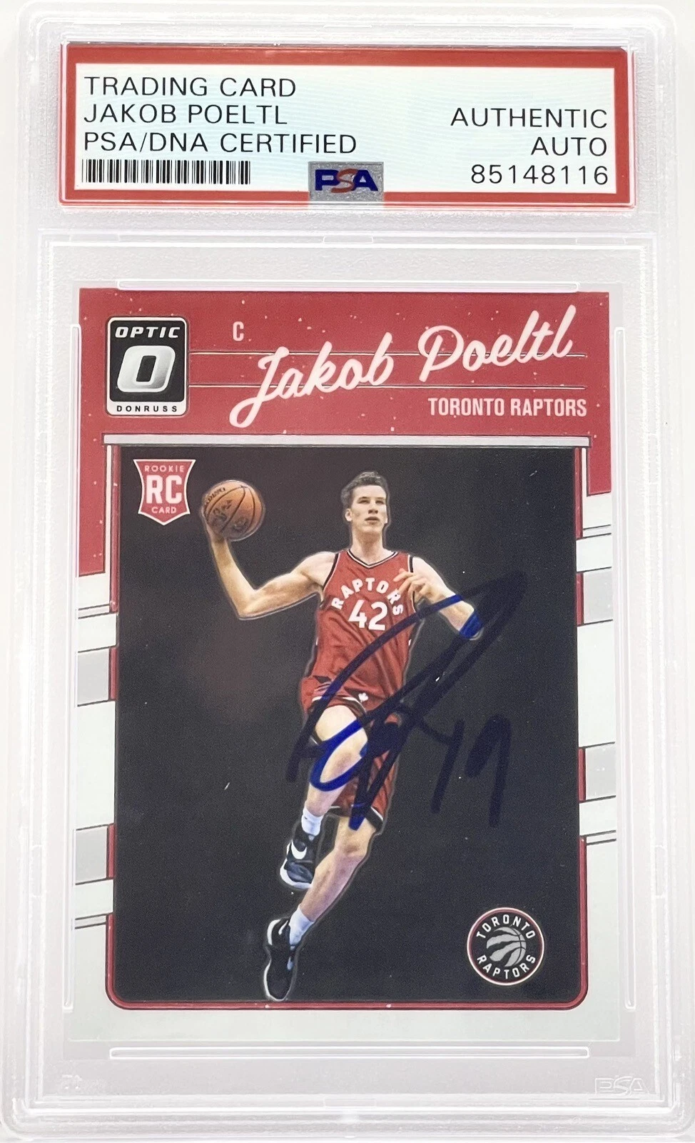 Jakob Poeltl Signed Auto 2016-17 Donruss Optic Rookie Card Raptors PSA/DNA Slab