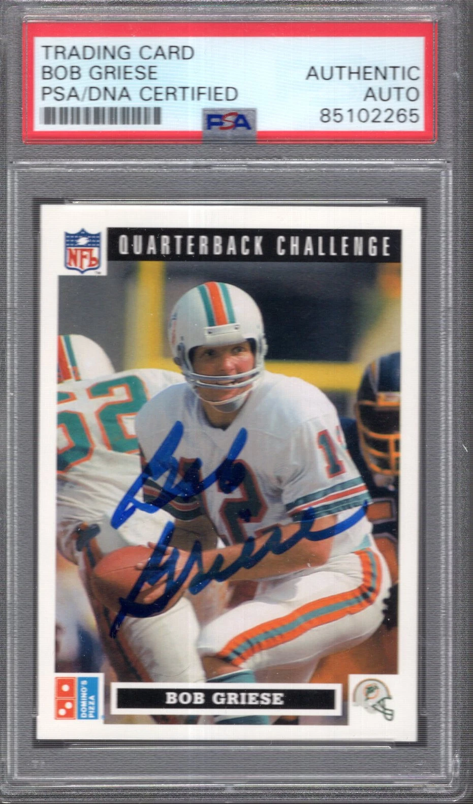 BOB GRIESE SIGNED UPPER DECK QB CHALLENGE CARD DOLPHINS HOF PSA SLABBED