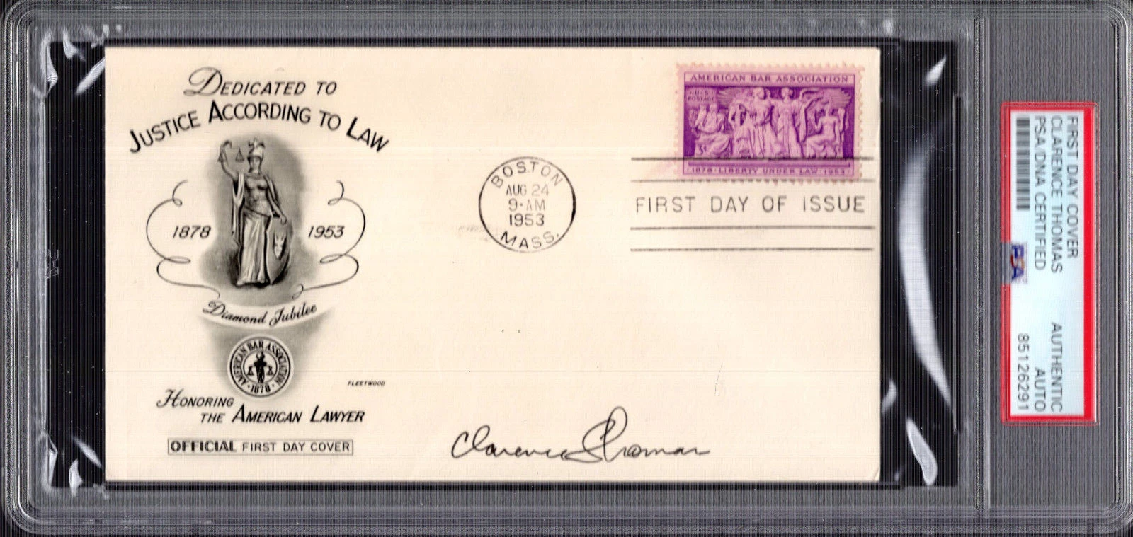 CLARENCE THOMAS HAND SIGNED 1953 FIRST DAY COVER SUPREME COURT PSA SLABBED