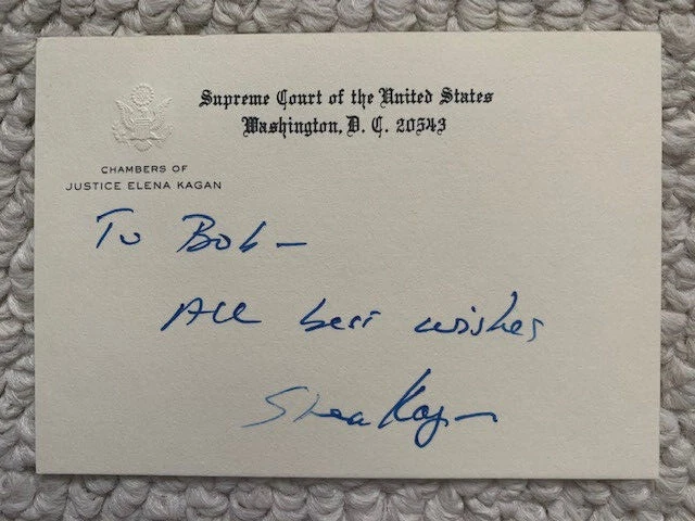 ELENA KAGAN HAND SIGNED SUPREME COURT CARD+COA SUPREME COURT JUSTICE TO BOB