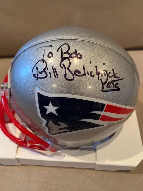 BILL BELICHICK HAND SIGNED PATRIOTS MINI HELMET SIGNED TO BOB JSA