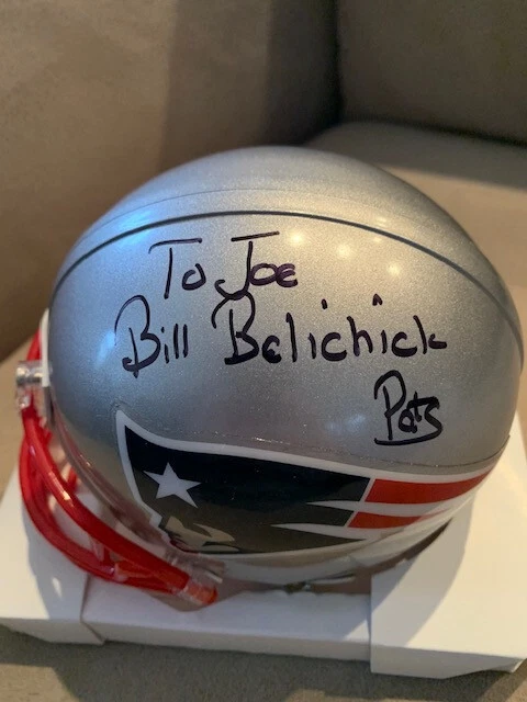 BILL BELICHICK HAND SIGNED PATRIOTS MINI HELMET SIGNED TO JOE JSA