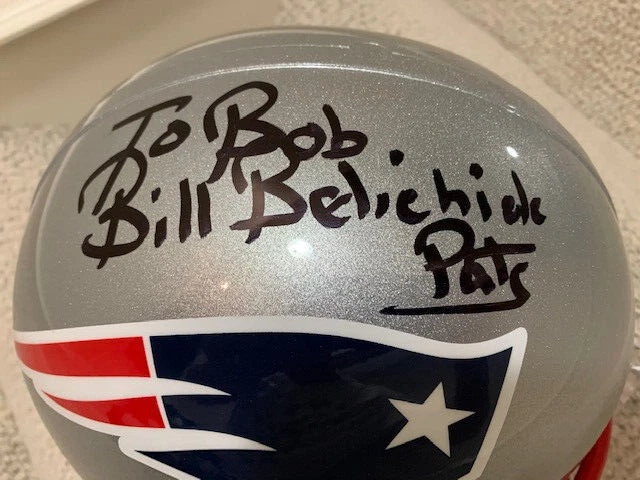 BILL BELICHICK SIGNED FULL SIZE PATRIOTS HELMET JSA LETTER SIGNED TO BOB