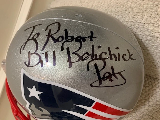 BILL BELICHICK SIGNED FULL SIZE PATRIOTS HELMET JSA LETTER SIGNED TO ROBERT