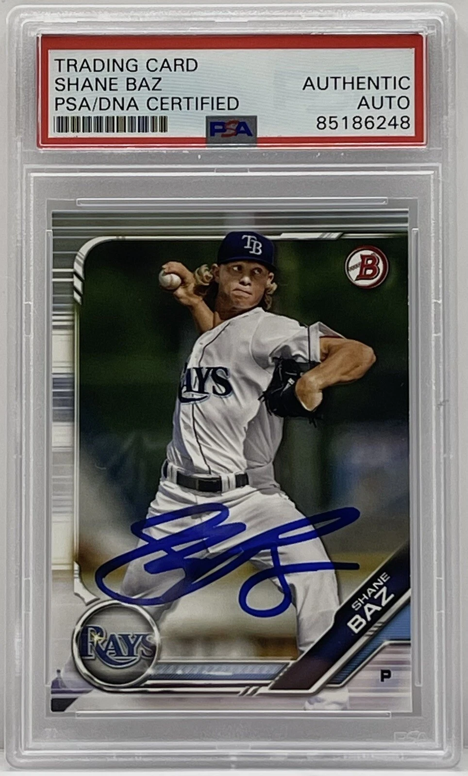Shane Baz Signed 2019 Bowman Card Tampa Bay Rays PSA/DNA Slabbed