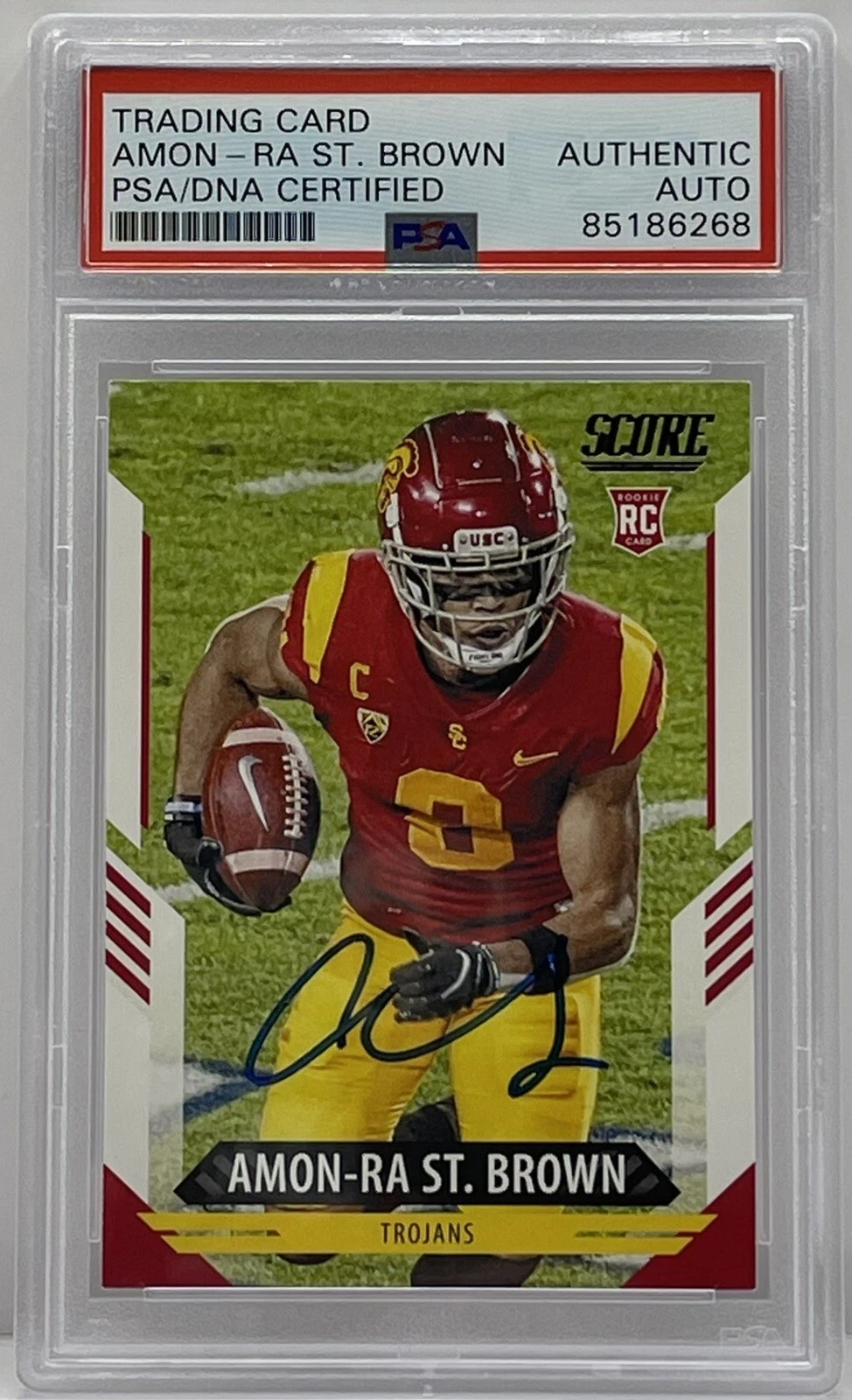 Amon-Ra St. Brown Signed 2021 Score Rookie Card Detroit Lions PSA/DNA Slabbed