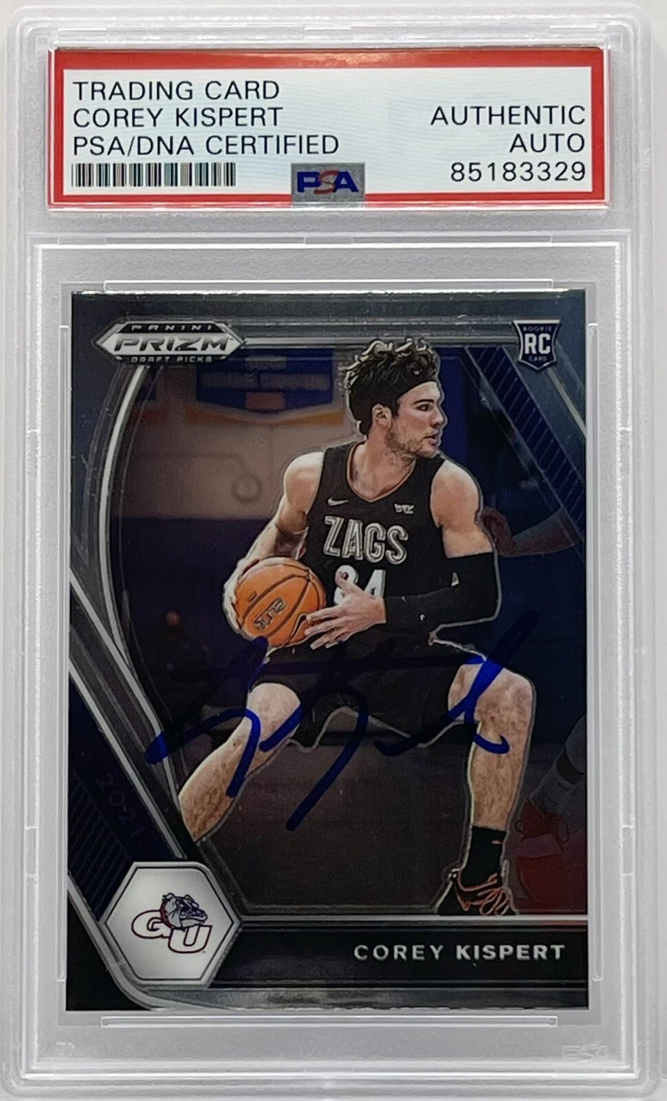 Corey Kispert Signed 2021-22 Prizm Rookie Card Wizard Slabbed PSA/DNA