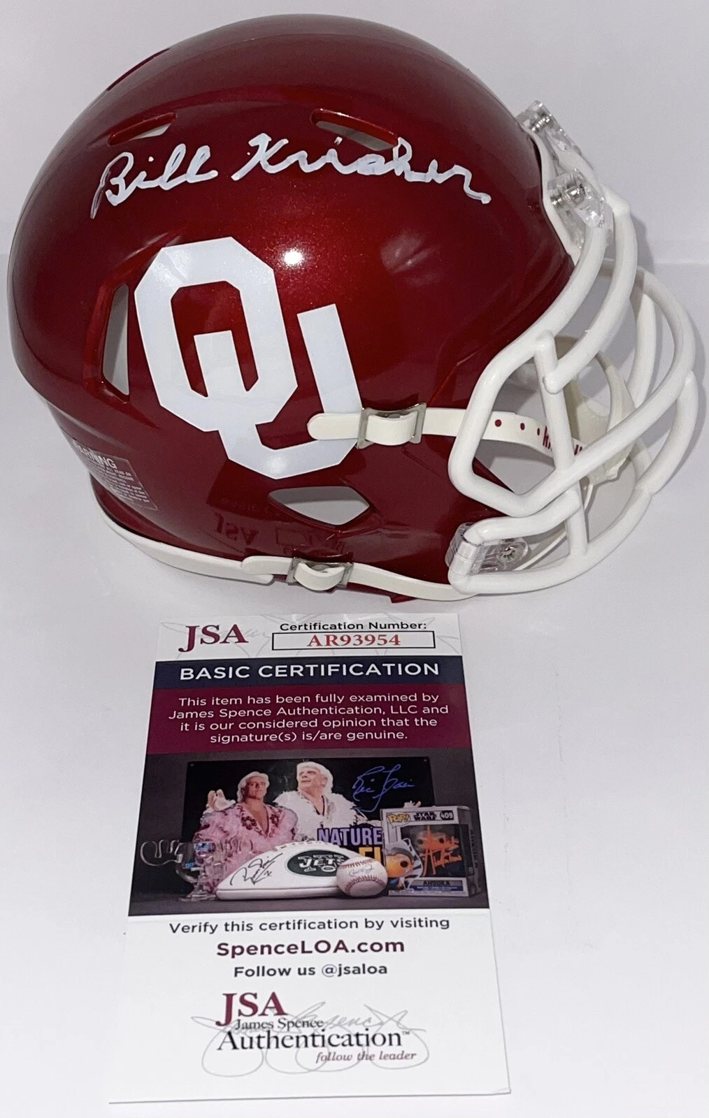 Bill Krisher Signed Autographed Oklahoma Sooners Mini Helmet JSA COA Boomer