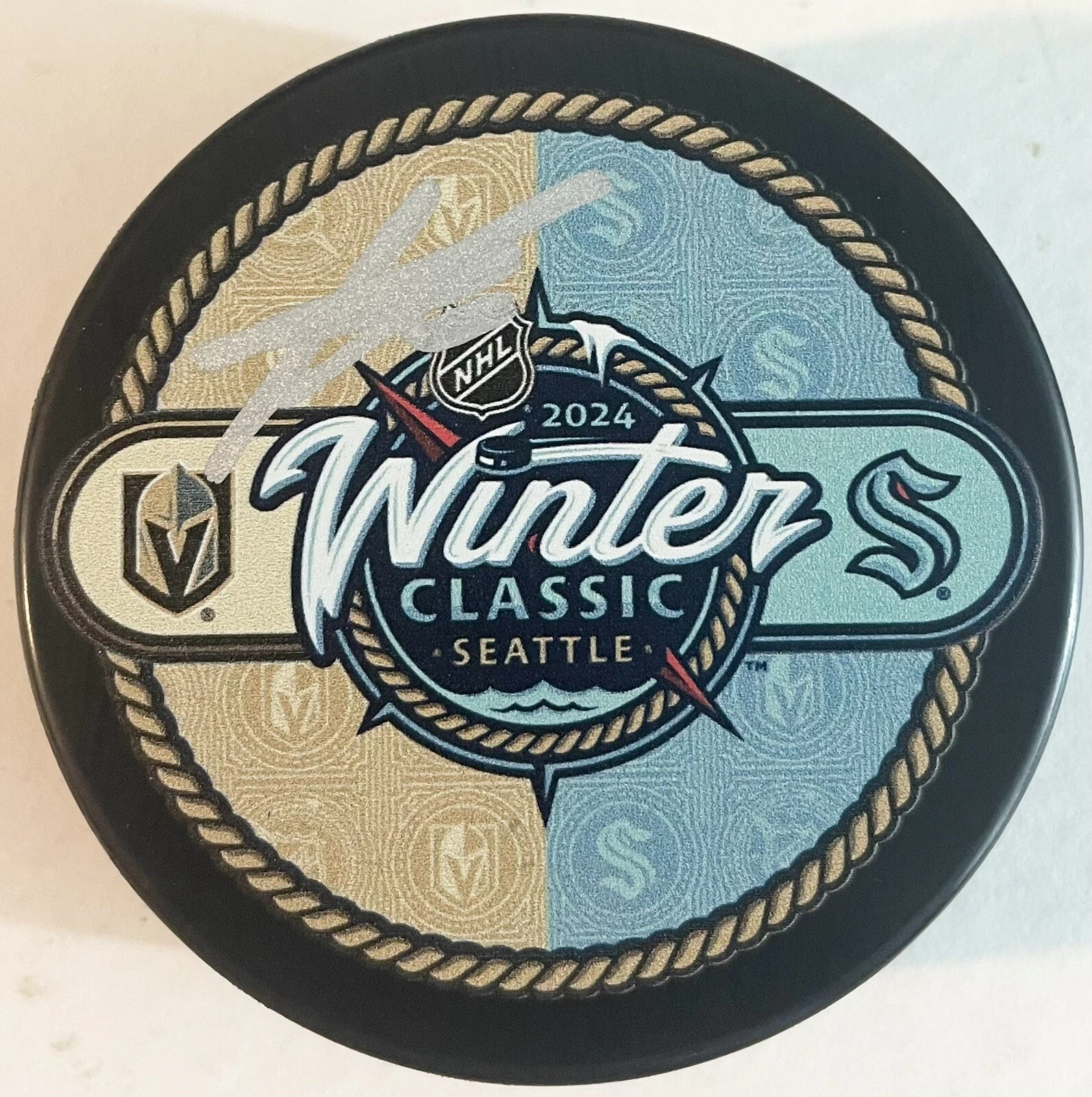 Adam Larsson Signed Autographed Seattle Kracken Winter Classic Puck PSA/DNA