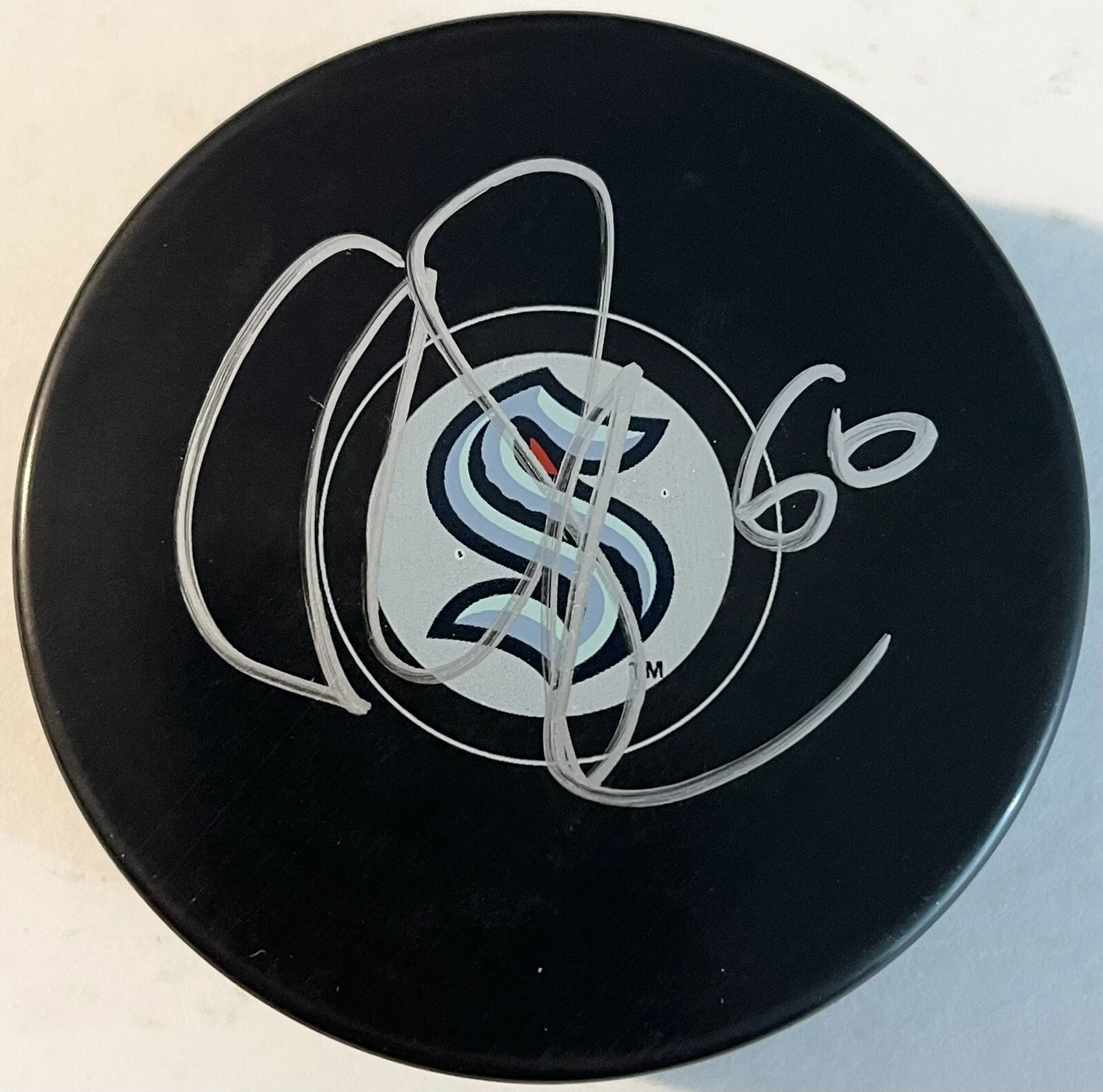 Chris Driedger Signed Autographed Seattle Kracken Logo Hockey Puck PSA/DNA