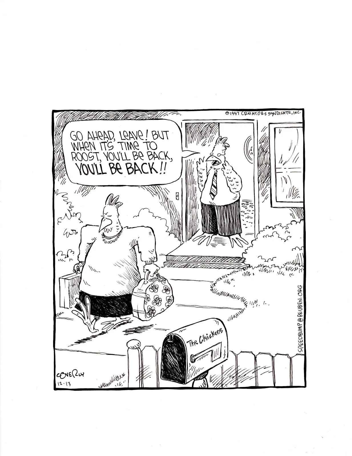 DAVE COVERLY SIGNED ORIGINAL SPEED BUMP PEN+INK DAILY 1997 CHICKEN FAMILY