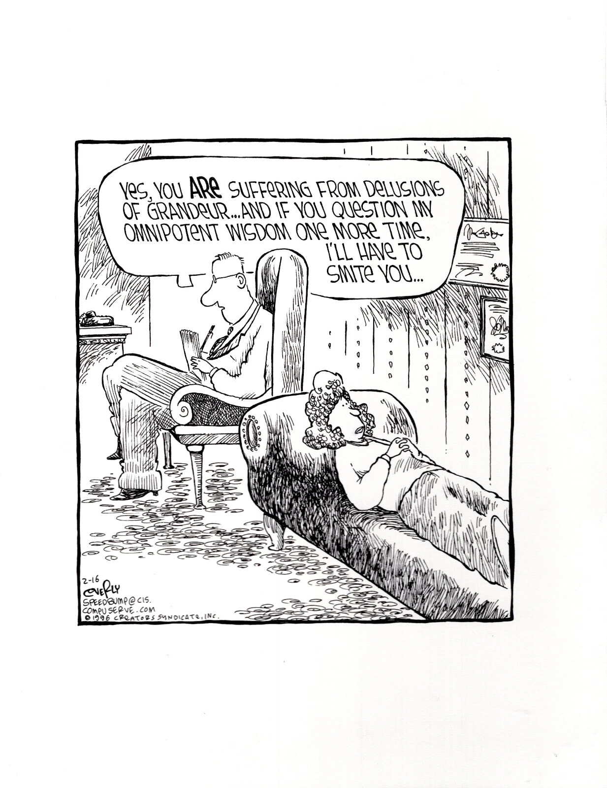 DAVE COVERLY SIGNED ORIGINAL SPEED BUMP PEN+INK DAILY 1996 THERAPY SESSION