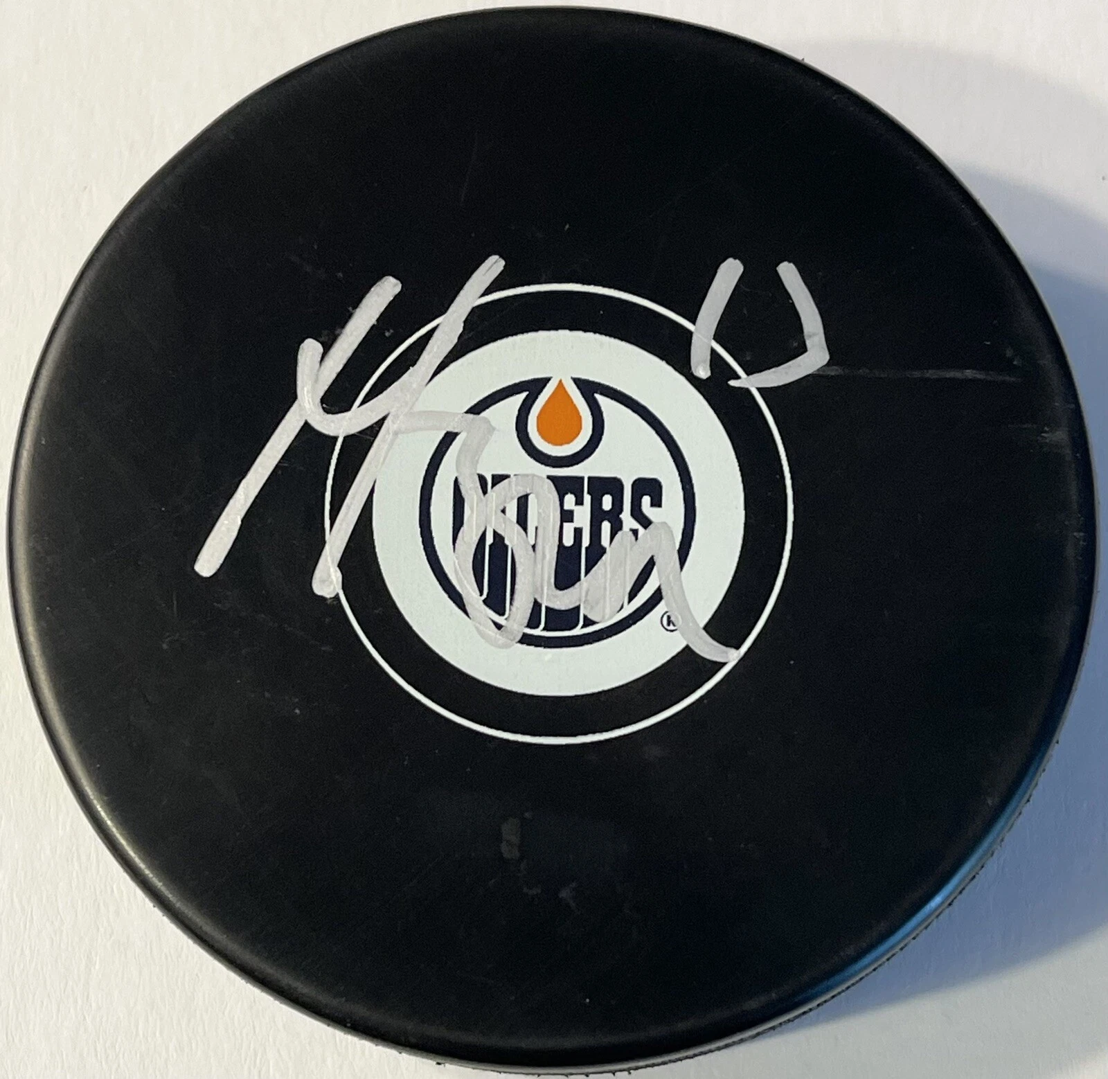 Mattias Janmark Signed Autographed Edmonton Oilers Logo Hockey Puck PSA/DNA