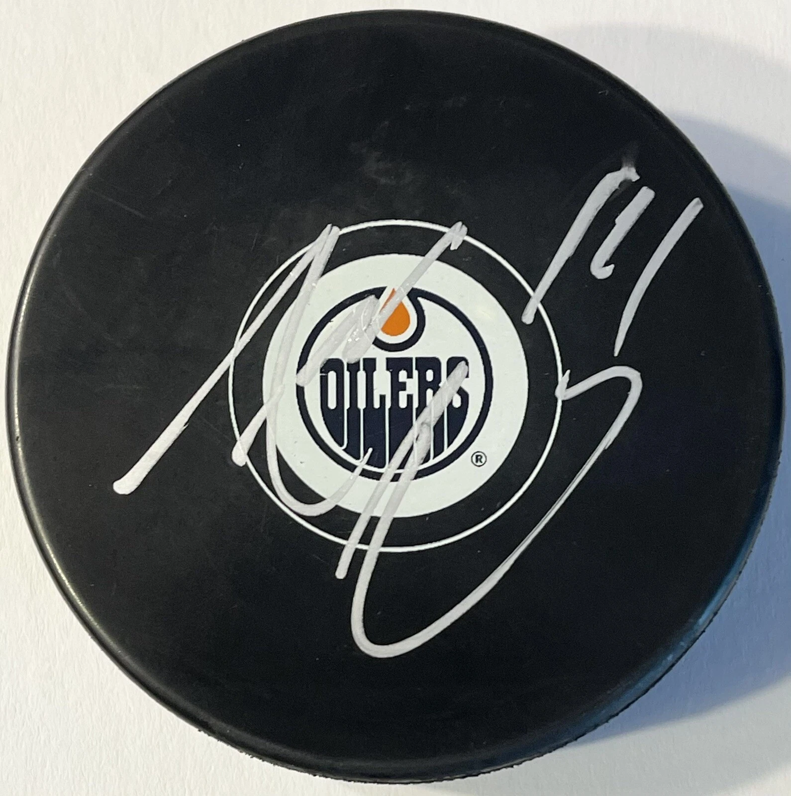 Adam Henrique Signed Autographed Edmonton Oilers Logo Hockey Puck PSA/DNA