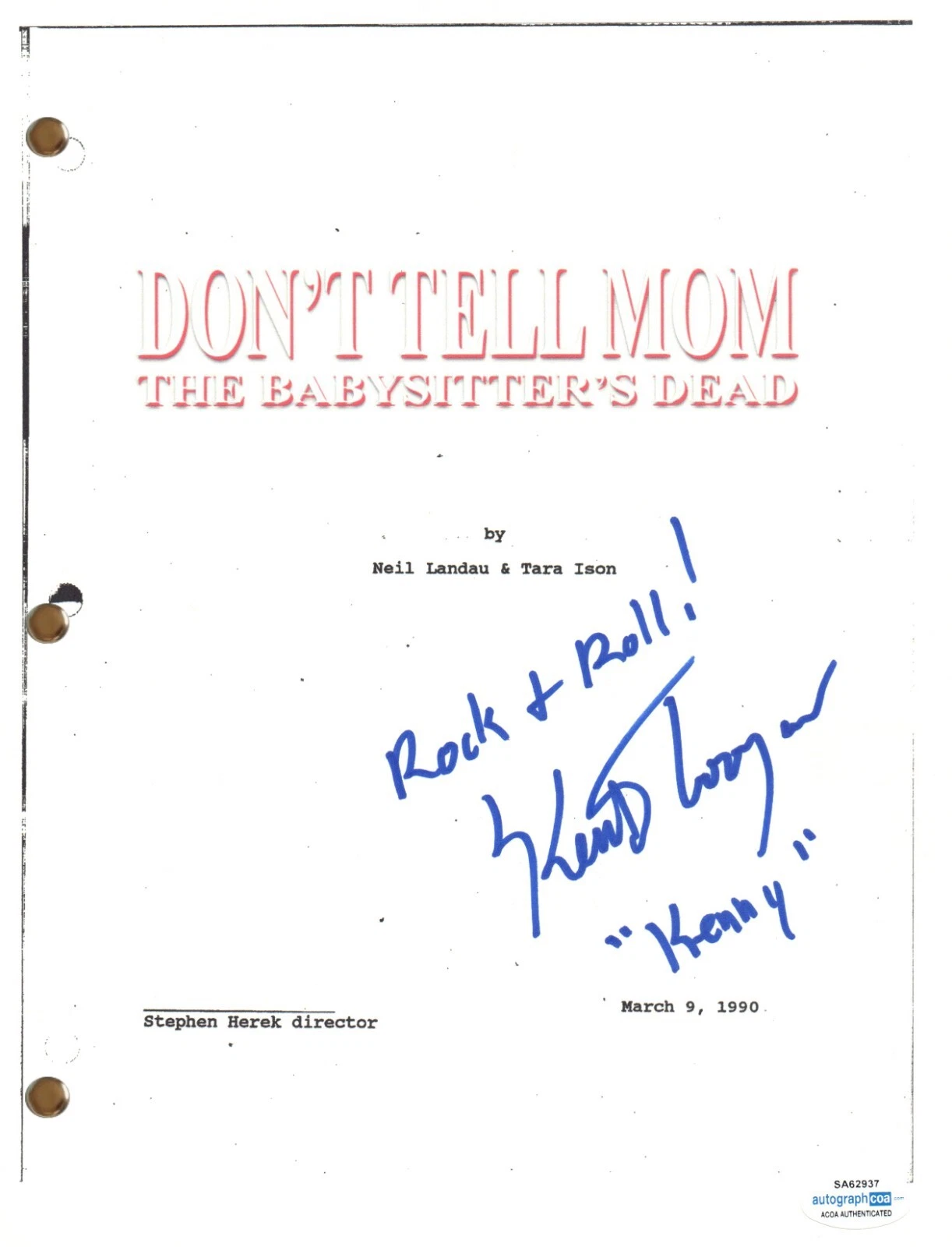 Keith Coogan Signed Don't Tell Mom The Babysitter's Dead Movie Script ACOA COA
