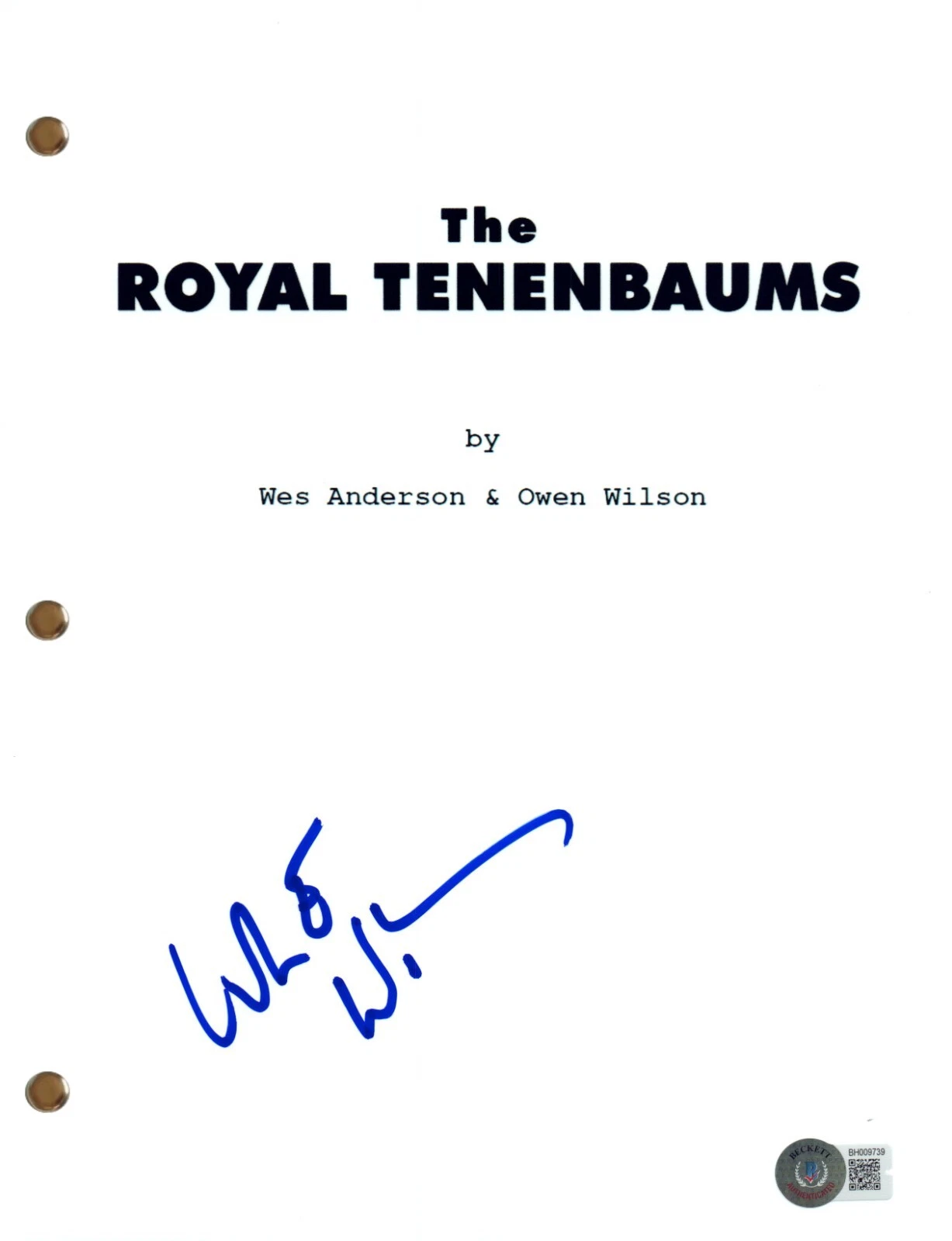 Luke Wilson Signed Autograph The Royal Tenenbaums Movie Script Screenplay BAS