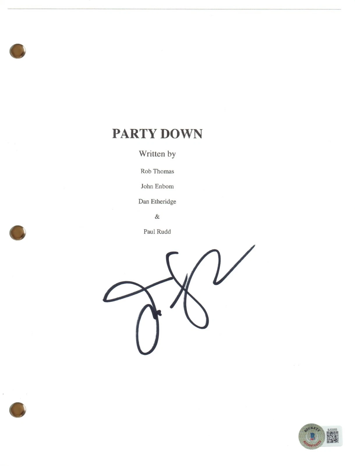 Jane Lynch Signed Autograph Party Down Pilot Script Full Screenplay Beckett COA