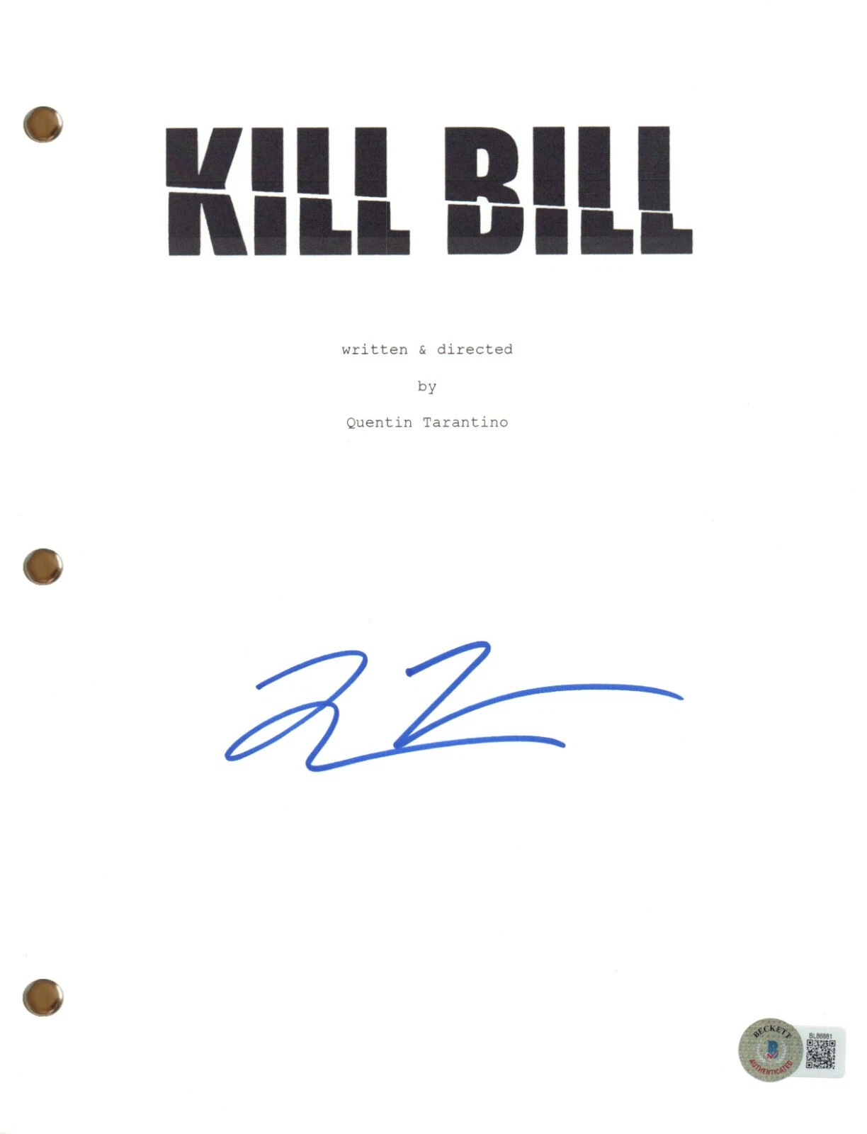 Quentin Tarantino Signed Autograph Kill Bill Movie Script Screenplay Beckett COA