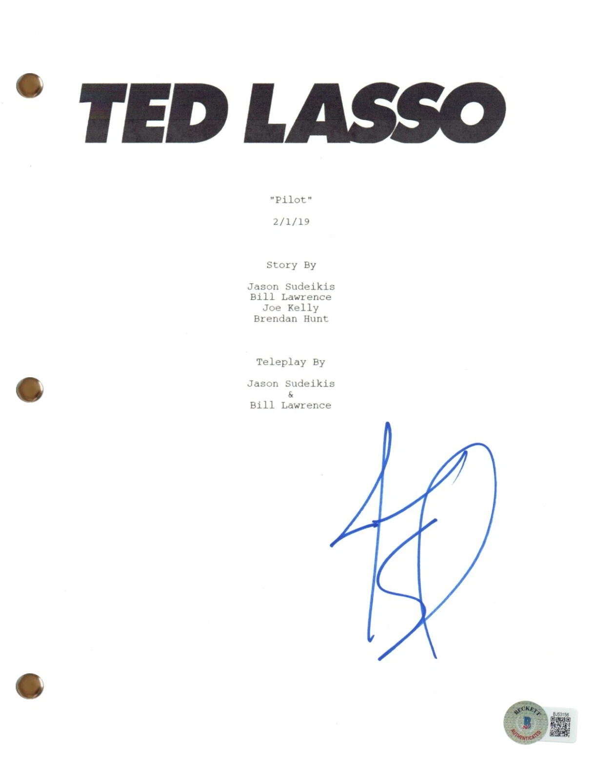 Jason Sudeikis Signed Ted Lasso Pilot Script Screenplay Autograph Beckett COA
