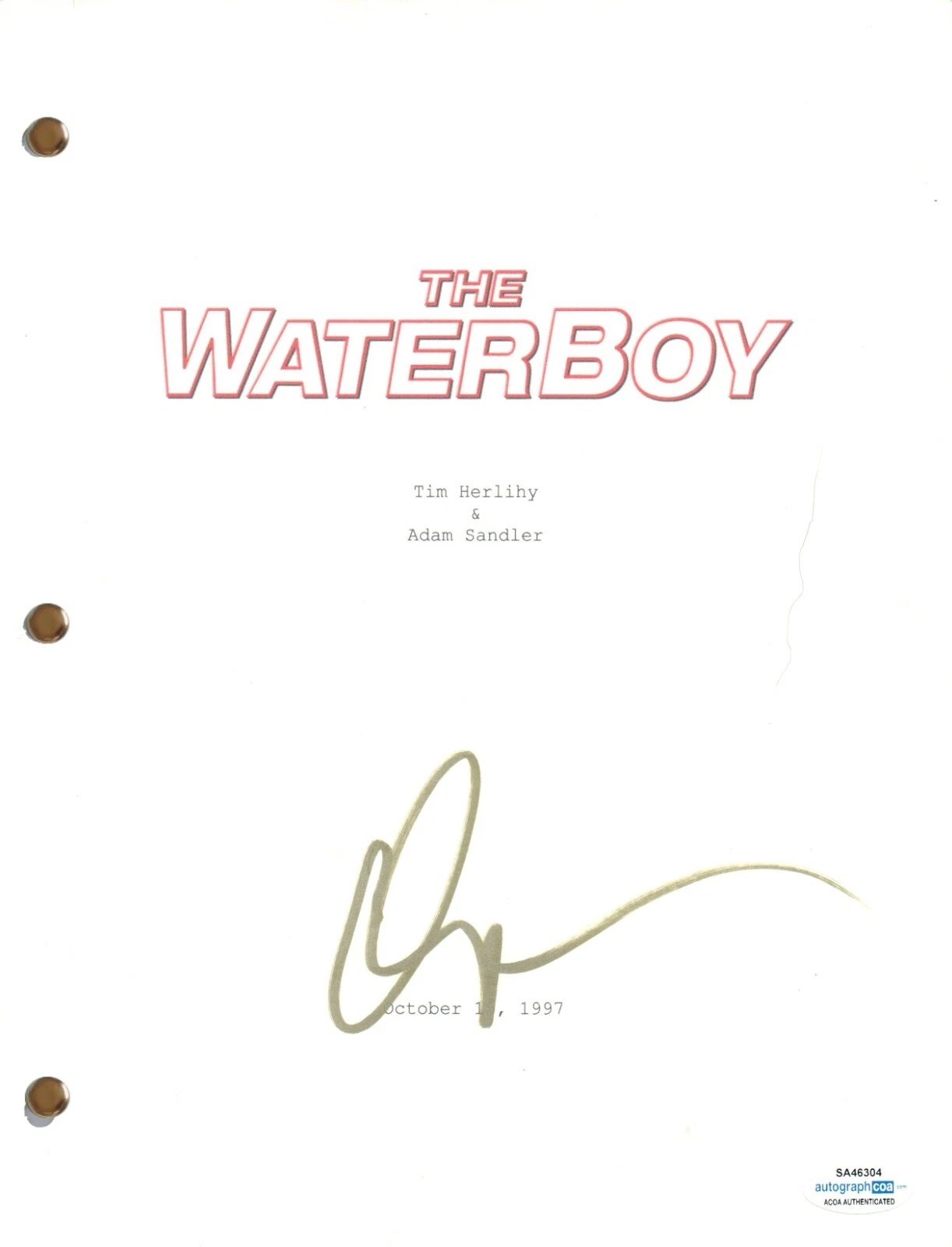 Adam Sandler Signed Autographed The Waterboy Movie Script Screenplay ACOA COA