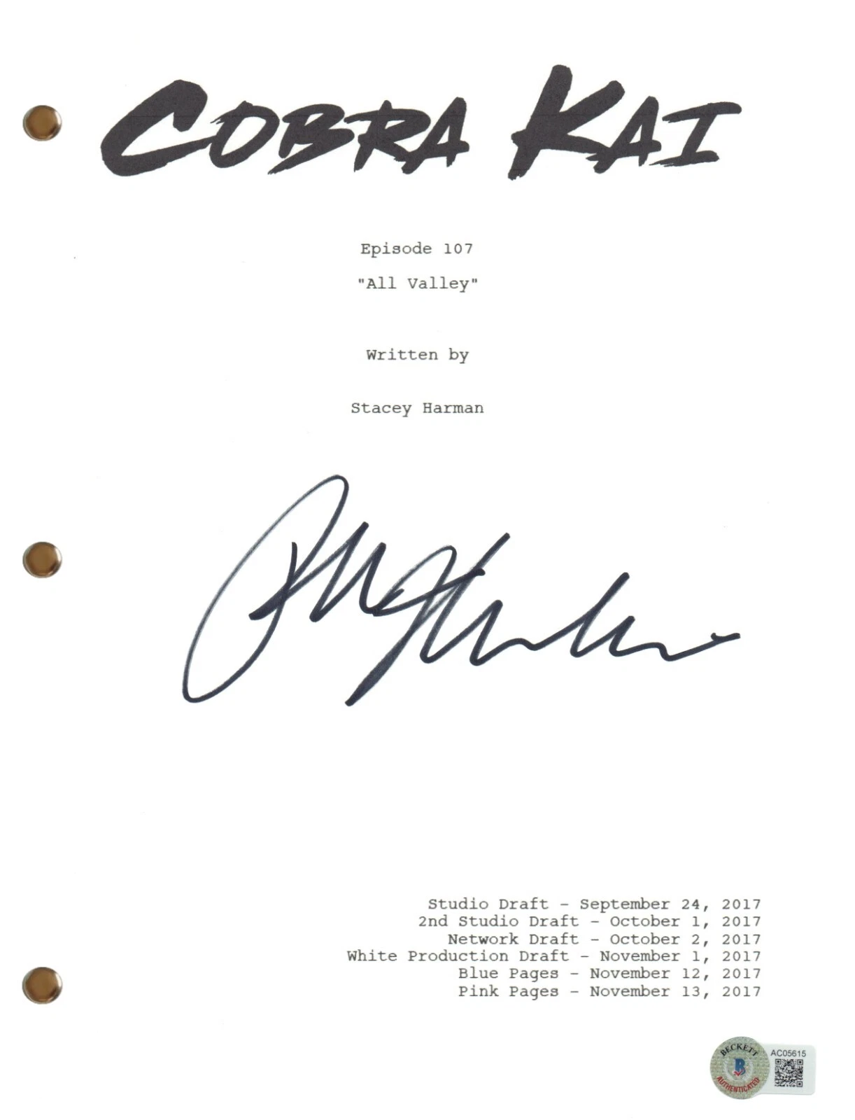 Ralph Macchio Signed Autograph Cobra Kai Episode 107 Script Screenplay BAS COA