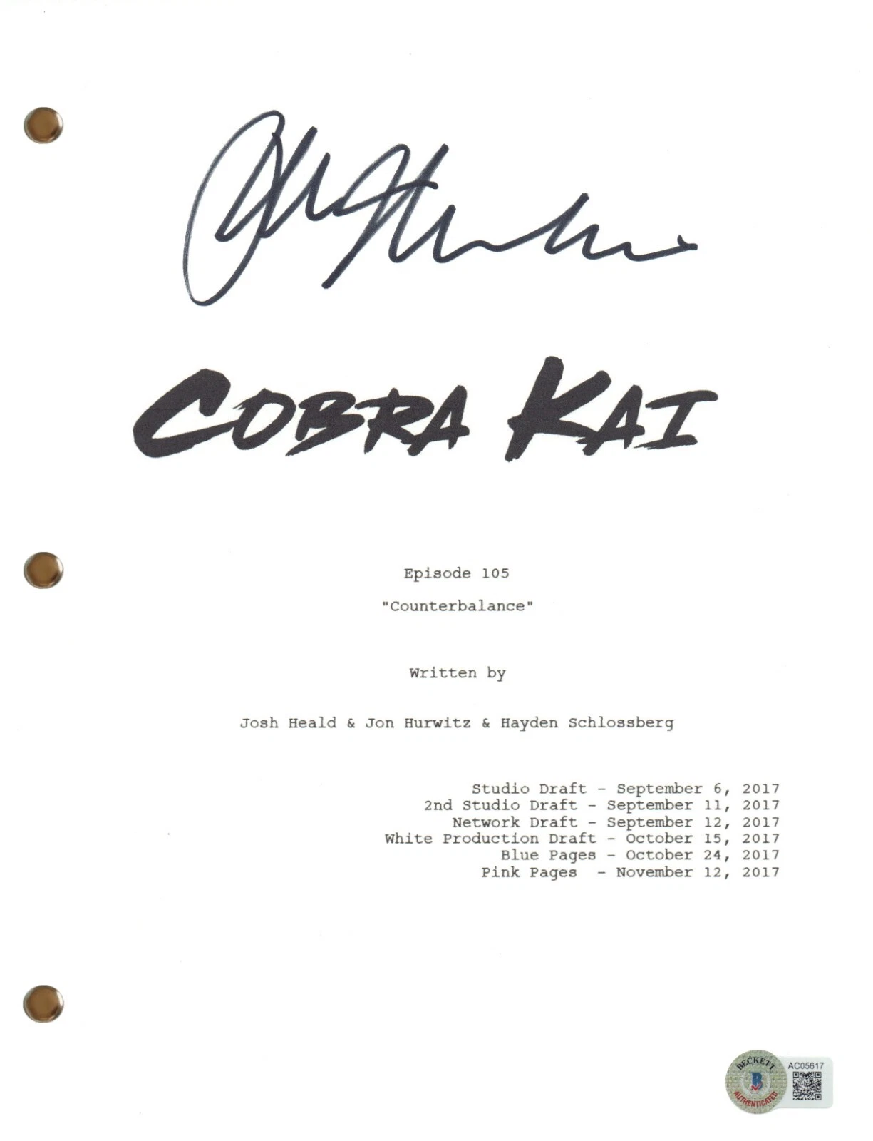 Ralph Macchio Signed Autograph Cobra Kai Counterbalance Episode Script BAS COA
