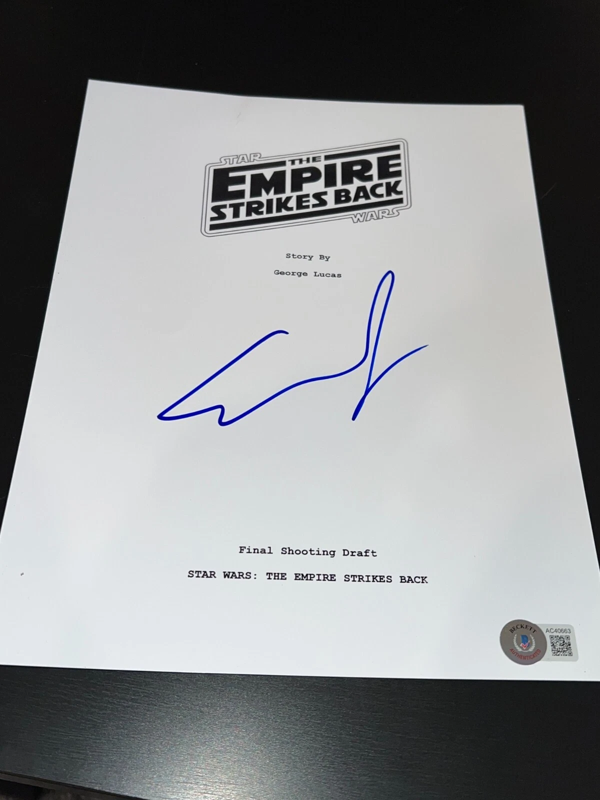 GEORGE LUCAS SIGNED AUTOGRAPH MOVIE SCRIPT STAR WARS EMPIRE STRIKES BACK BECKETT
