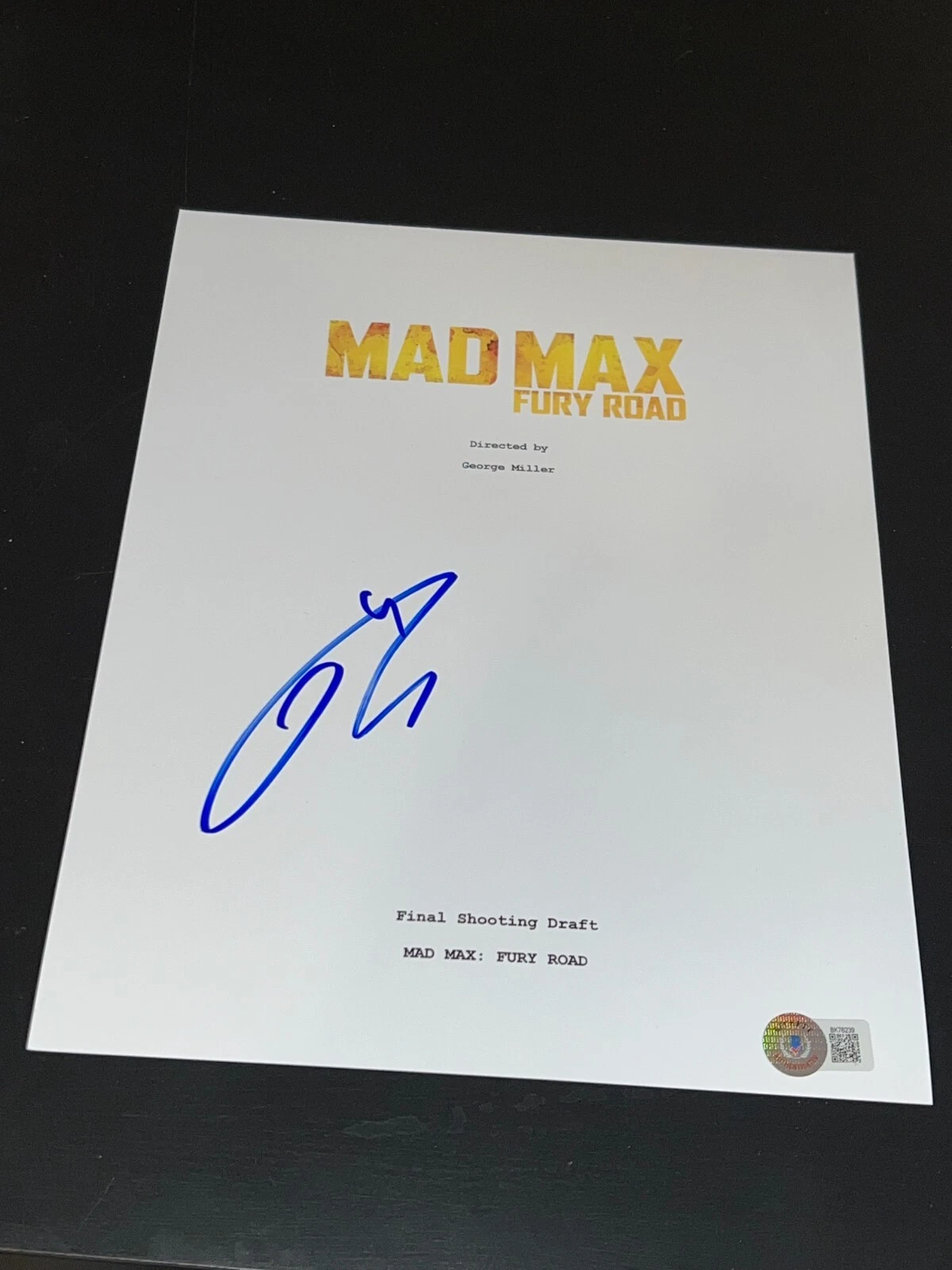 TOM HARDY SIGNED AUTOGRAPH SCRIPT MOVIE MAD MAX FURY ROAD BECKETT BAS AUTO E