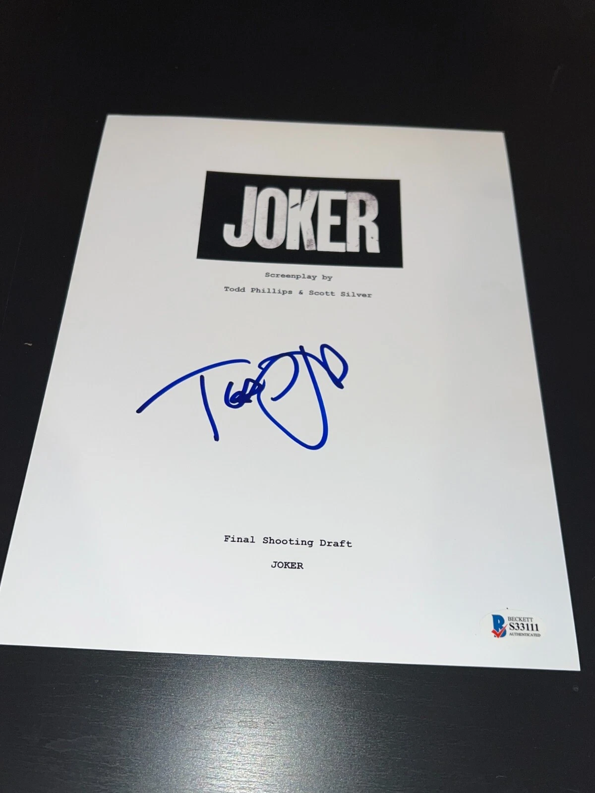 TODD PHILLIPS SIGNED AUTOGRAPH MOVIE SCRIPT THE JOKER BECKETT BAS AUTO COA D