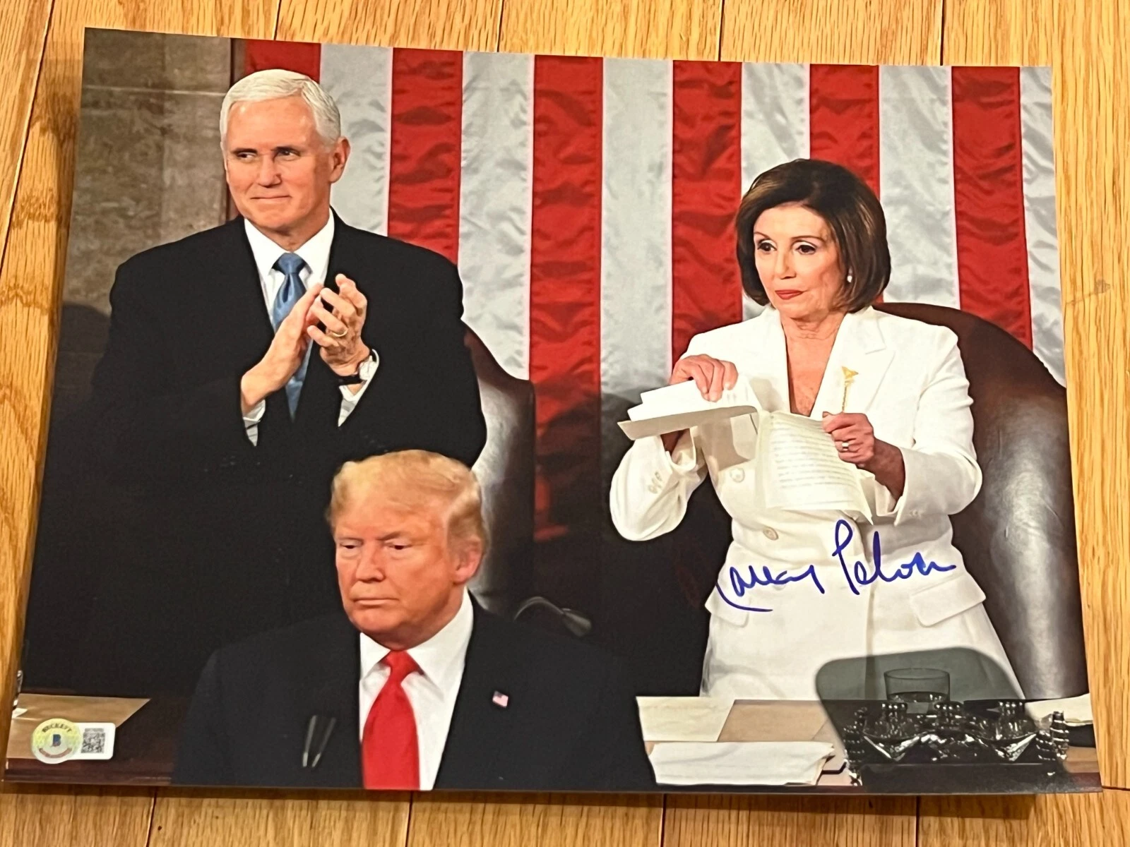 NANCY PELOSI SIGNED AUTOGRAPH 11x14 PHOTO DONALD TRUMP BECKETT BAS COA D