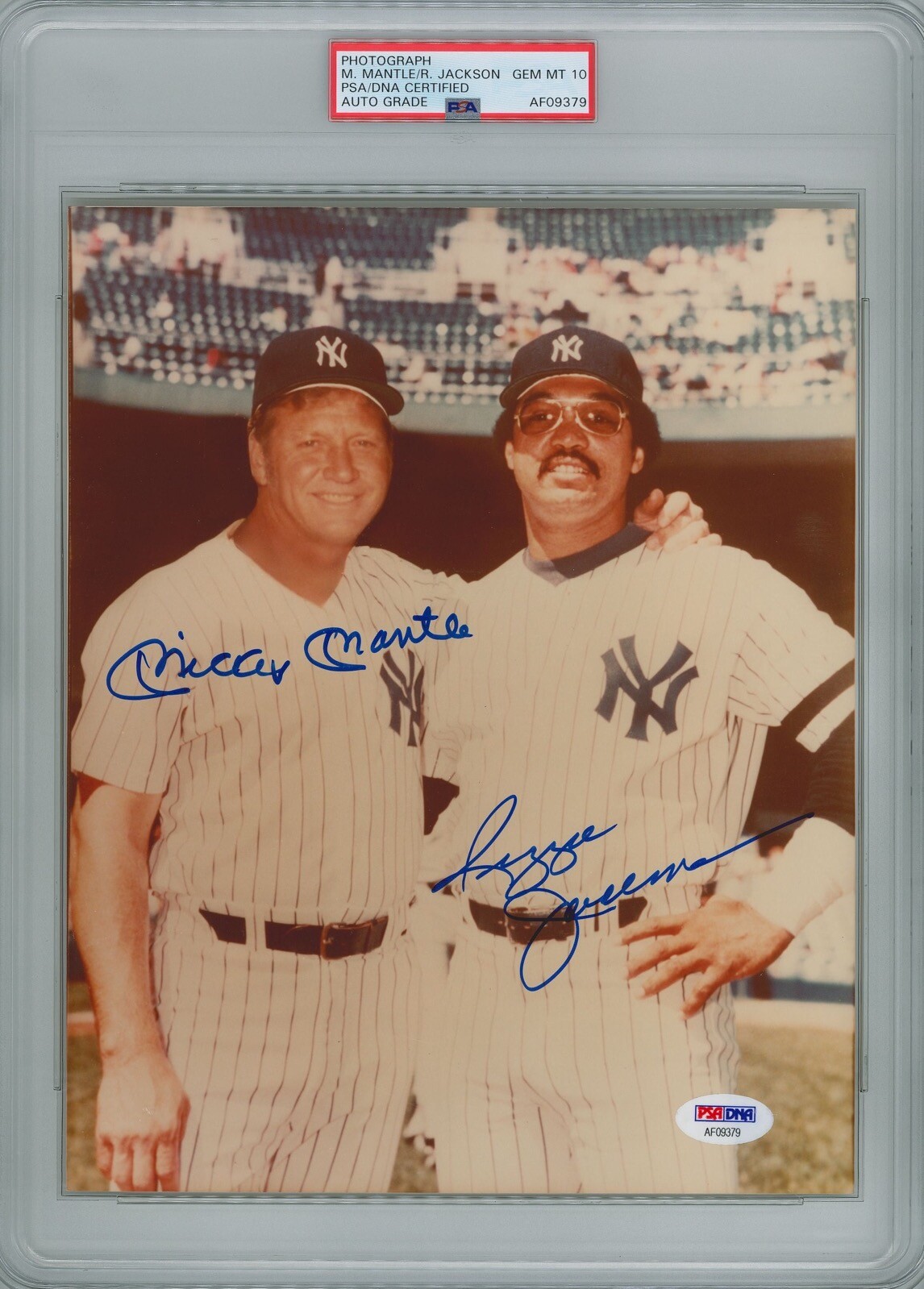MICKEY MANTLE & REGGIE JACKSON DUAL SIGNED 8X10 PSA DNA AF09379 GEM MINT 10 AUTO