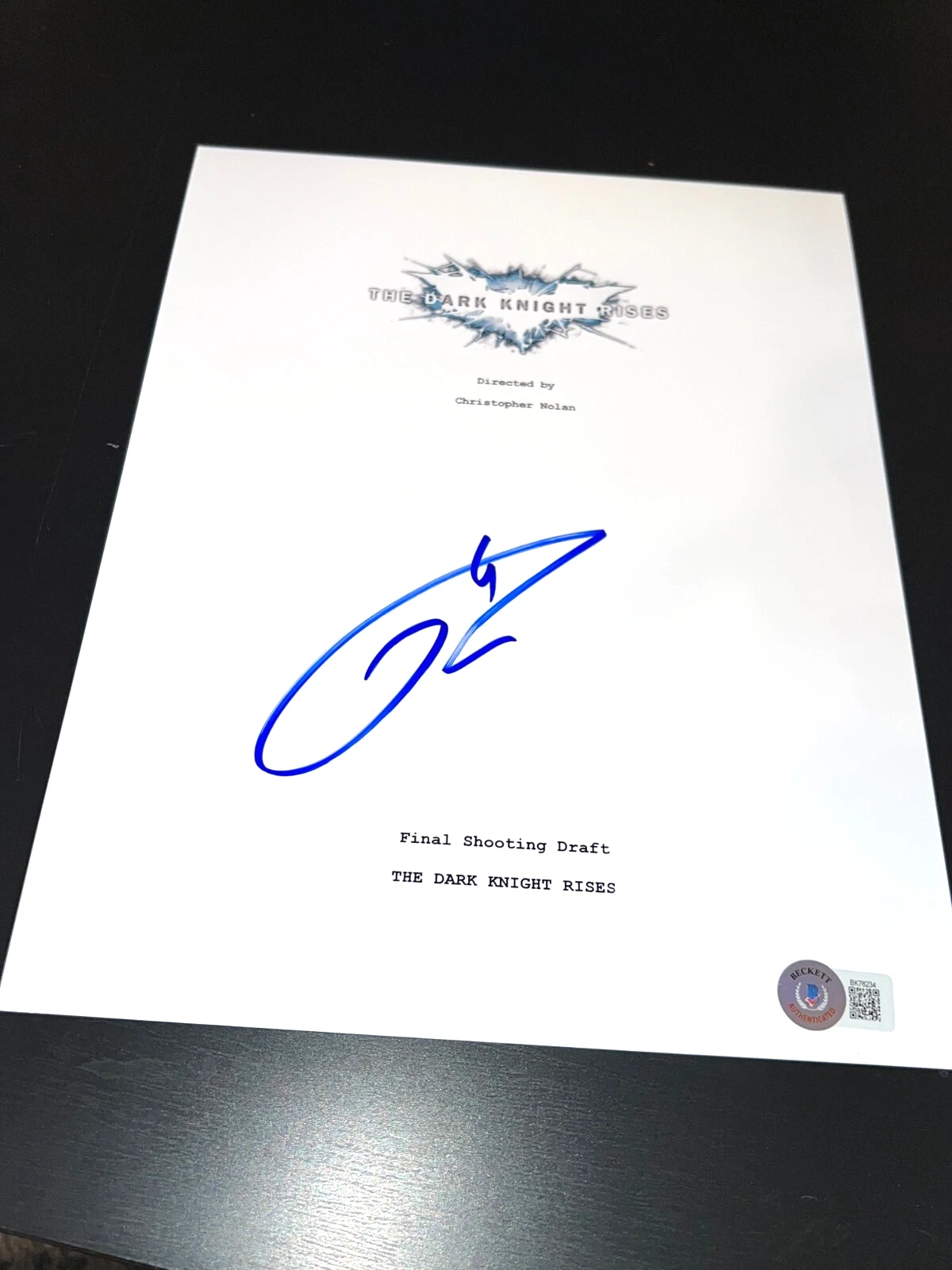TOM HARDY SIGNED AUTOGRAPH MOVIE SCRIPT DARK KNIGHT RISES BECKETT BAS BATMAN X3
