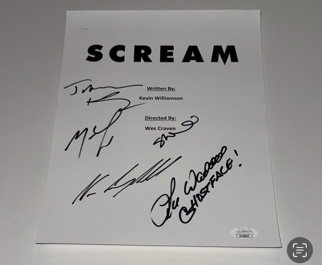 SCREAM CAST SIGNED FULL MOVIE SCRIPT NEVE LILLARD SKEET KENNEDY WADDELL JSA COA