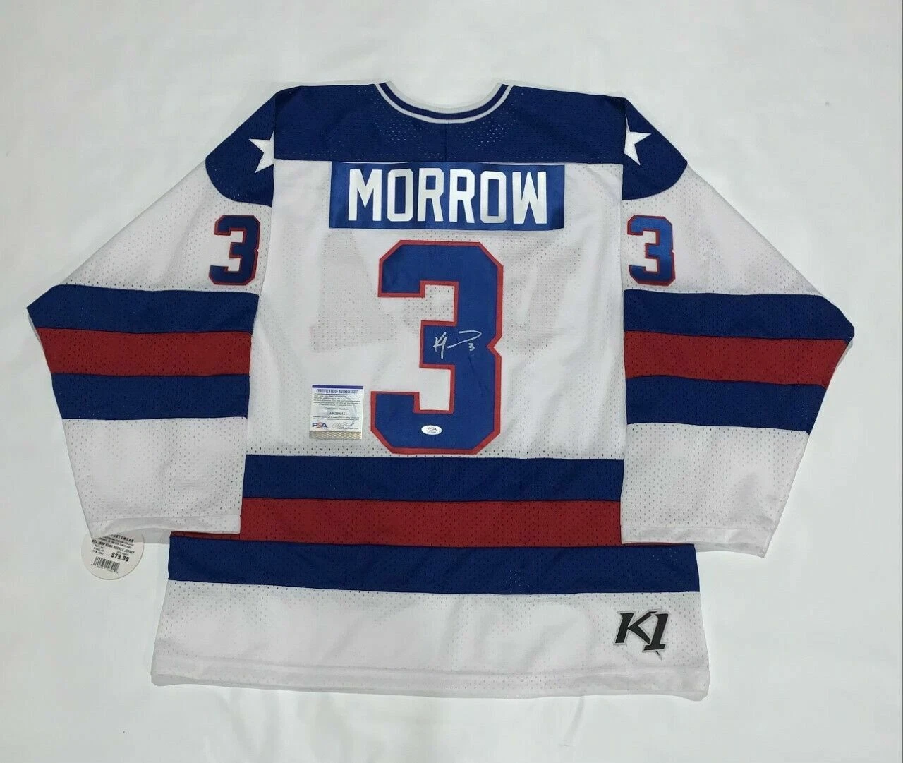 KEN MORROW SIGNED K1 1980 TEAM USA JERSEY GOLD MIRACLE OLYMPICS PROOF PSA COA 1