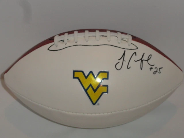 JUSTIN CRAWFORD SIGNED FOOTBALL WEST VIRGINIA MOUNTAINEERS PROOF