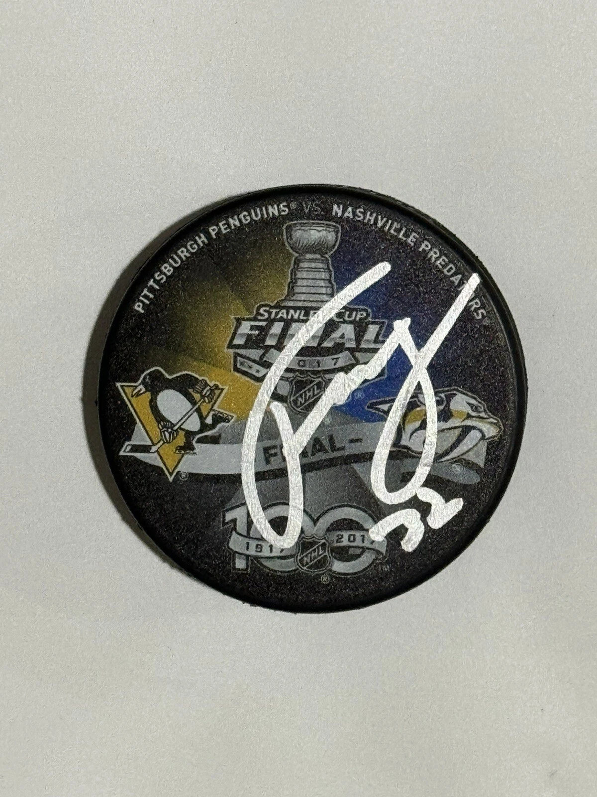 FREDERICK GAUDREAU SIGNED 2017 STANLEY CUP FINALS DUELING PUCK PREDATORS PROOF