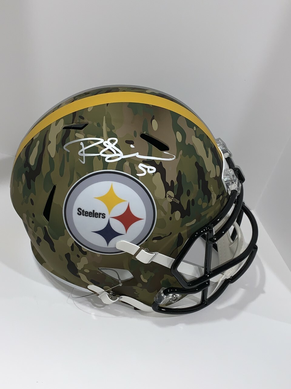 RYAN SHAZIER SIGNED PITTSBURGH STEELERS FULL-SIZE REPLICA CAMO HELMET JSA COA