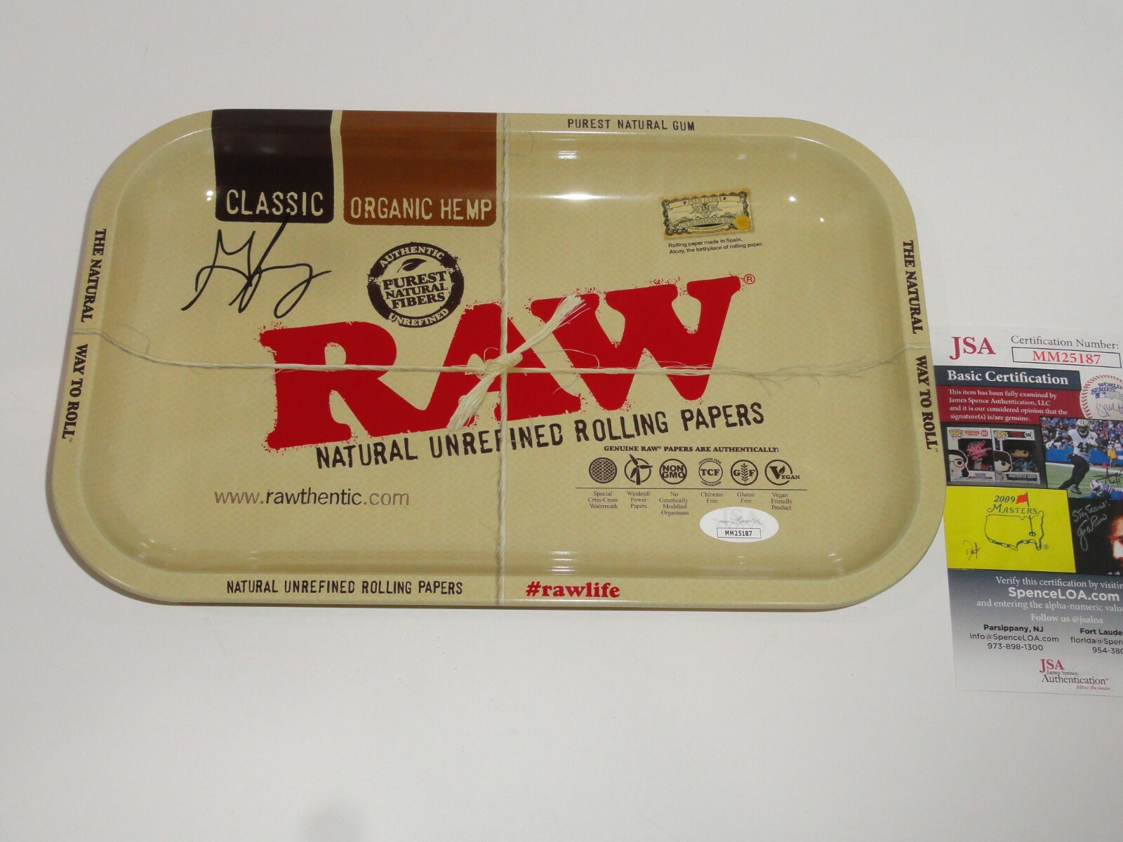 GEORGE JUNG SIGNED RAW TOBACCO ROLLING TRAY BOSTON GEORGE INSCRIPTION JSA COA