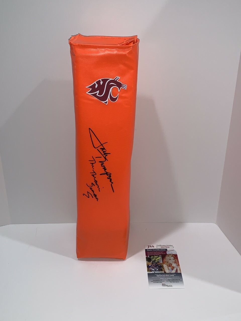 JACK THOMPSON SIGNED TOUCHDOWN PYLON WASHINGTON ST. THE THROWIN SAMOAN JSA COA