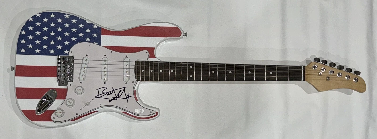 BRET MICHAELS SIGNED USA FLAG ELECTRIC GUITAR POISON PROOF JSA COA