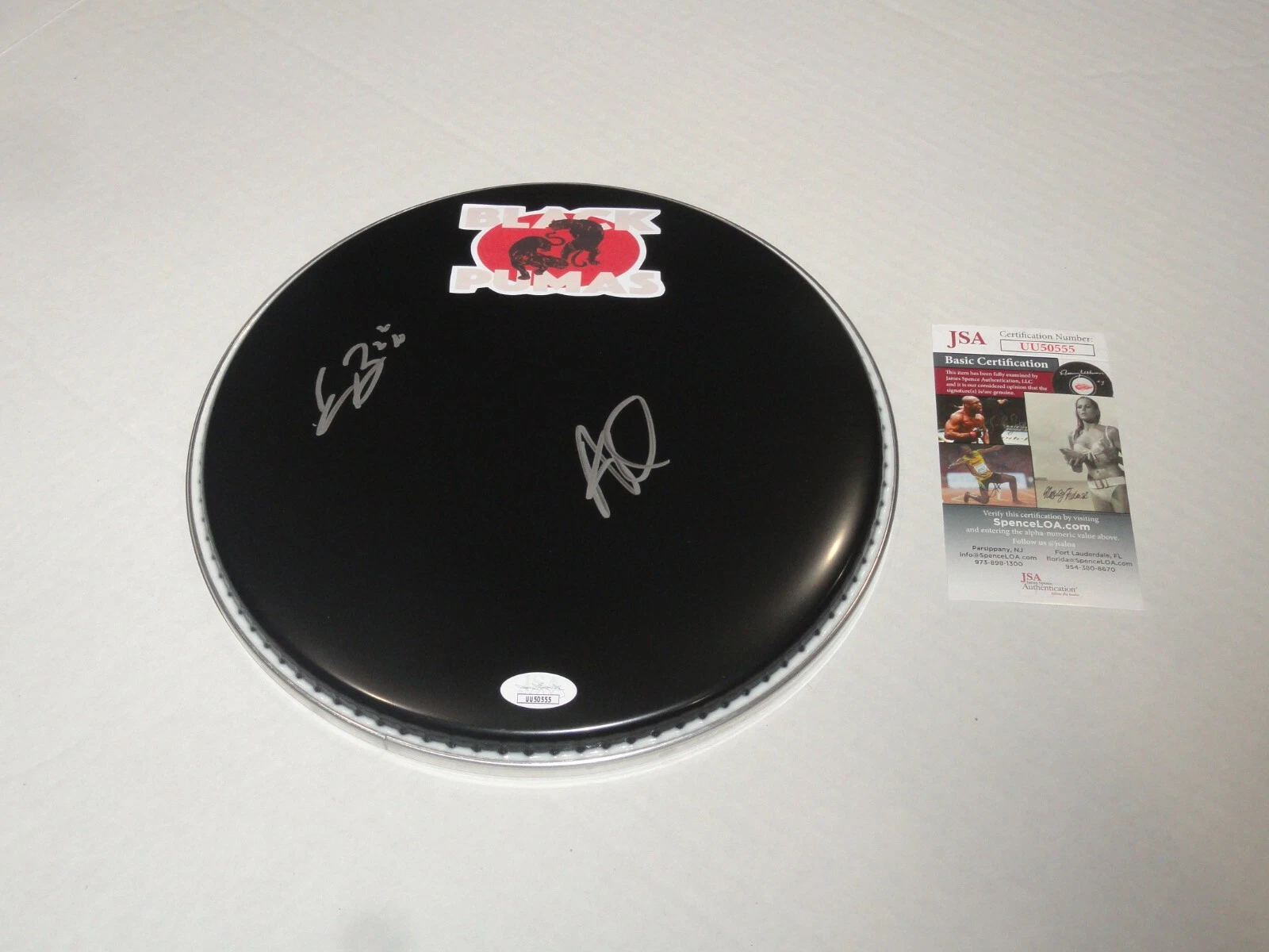 BLACK PUMAS SIGNED DRUMHEAD ERIC BURTON ADRIAN QUESADA PROOF JSA COA COLLECTIBLE MEMORABILIA