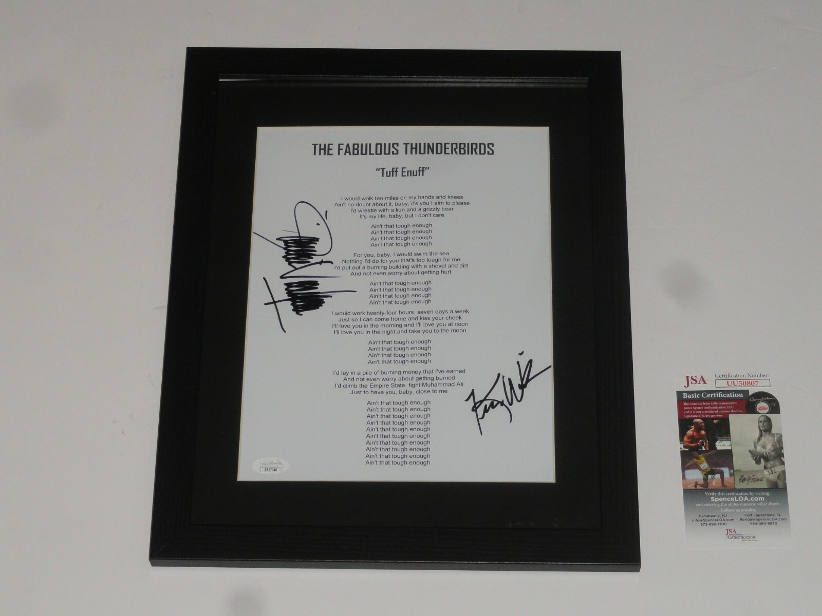 THE FABULOUS THUNDERBIRDS SIGNED TUFF ENUFF LYRIC SHEET VAUGHAN WILSON JSA COA